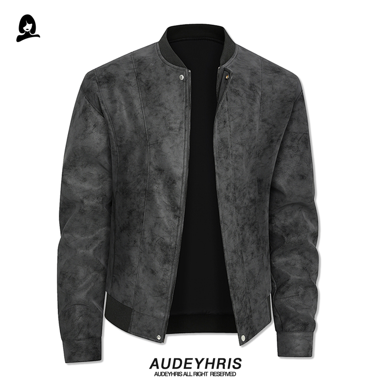 Audeyhris American-Style Suede Jacket Cotton Coat for Men, Spring, Autumn, and Winter Warm Cotton Clothing, Thickened Outerwear, Flight Baseball Jacket