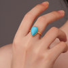 Genuine natural turquoise drop-shaped ring for women
