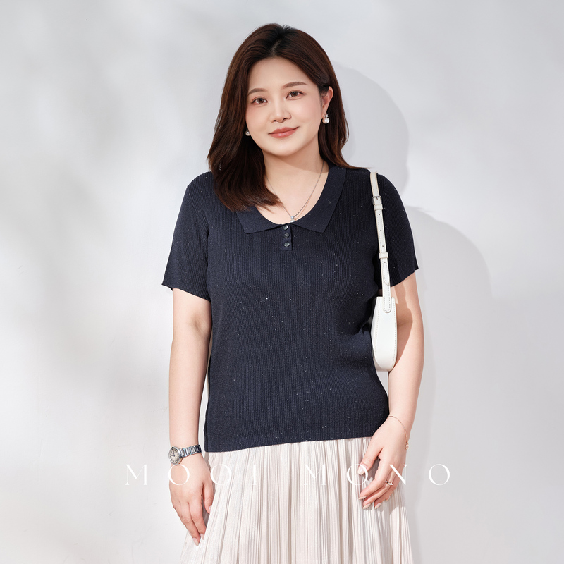 Mooi Mono "Zhiya Polo" Slim-Fit Blended Sequin Yarn Small Polo Collar Pullover Knit Sweater Z059H62 Mooi Mono "Zhiya Polo" Slim-Fit Blended Sequin Yarn Small Polo Collar Pullover Knit Sweater Z059H62