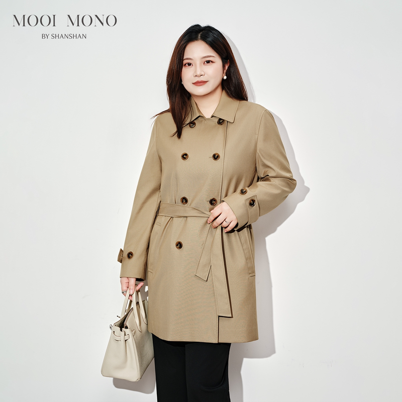 Mooi Mono "Kam Fashion" Slim-Fit Classic Lapel Striped Mid-Length Trench Coat W313Z63