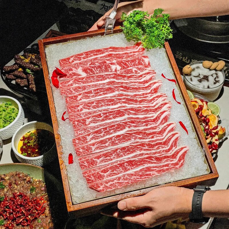 Internet-Famous High-End Hot Pot Snowflake Beef Tableware Wooden Box Set Barbecue Creative Specialty Chilled Sashimi Ice Tray