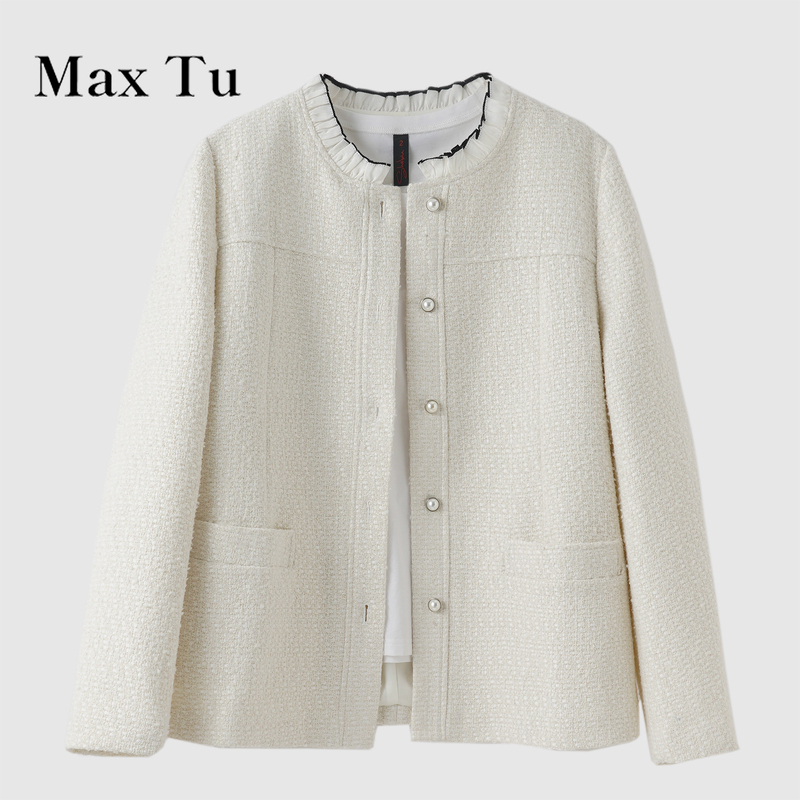 Max Tu Discount Store Spring and Autumn Tweed Wool Short Coat with Round Neck and Single-Breasted Buttons, Fashionable and Versatile Max Tu Discount Store Spring and Autumn Tweed Wool Short Coat with Round Neck and Single-Breasted Buttons, Fashionable and Versatile