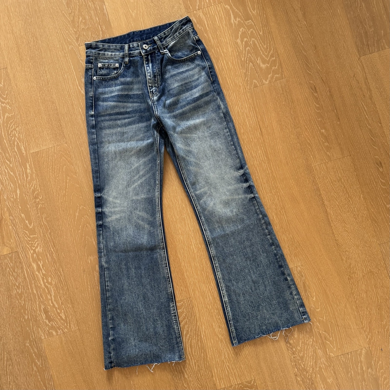 Bcare American-Style Whiskered Street-Style Cropped Design Flared Jeans Cleanfit Men's Floor-Length Pants