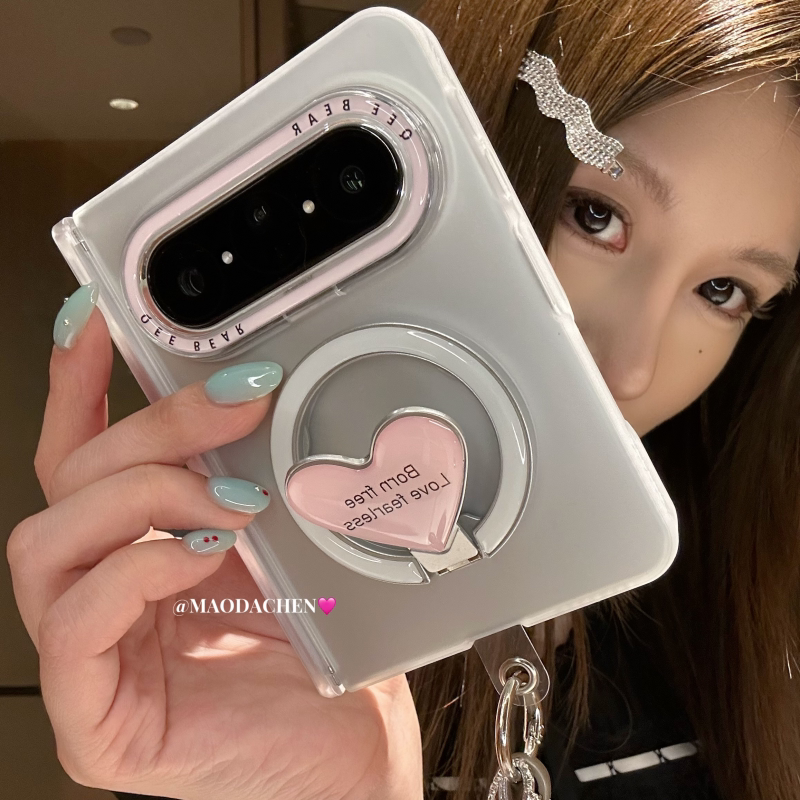 Ins Double-Layer Solid Color Letter Heart Magnetic Stand Suitable for Huawei Puraxmax Foldable Phone Case Puraxmax Collector's Edition Central Axis Protection Anti-Drop Cover for Women
