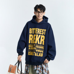 Gkkrt American Retro Distressed Letter Print Hooded Sweatshirt for Men, Trendy Brand, Loose Heavyweight Couple Hoodie Jacket