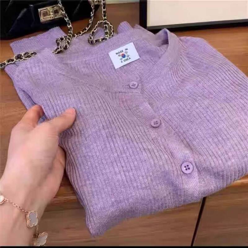 【Korean Standard Candy Cardigan】Soft and Easy to Wear! Candy Vertical Stripe Multi-Button Round Neck Knit Cardigan