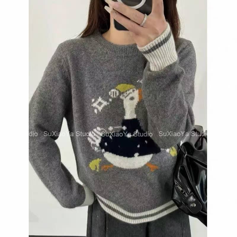 【Cartoon Big Goose·Animal Embroidery】New Autumn/Winter Round Neck Loose Slimming Versatile Knitted Sweater