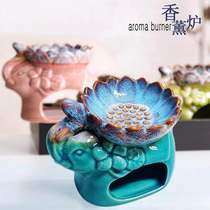 L28莲花冰裂纹大象香薰炉陶瓷香熏炉家居芳香工具熏醋炉摆件香炉