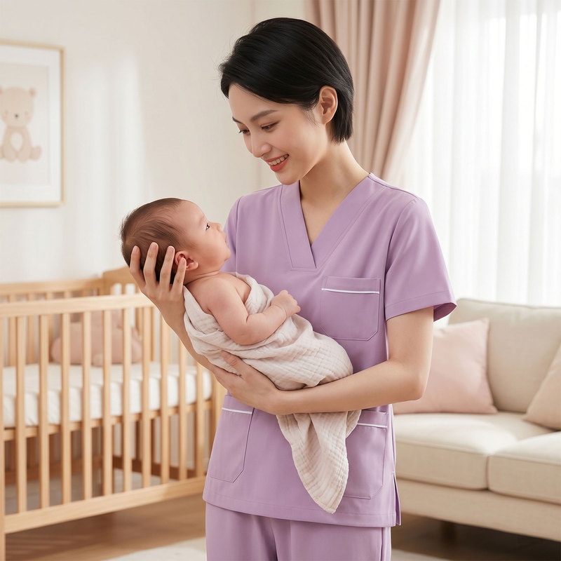 Maternity Nurse Uniform for Home Use, Childcare Specialist, Postpartum Care Center Nursing Uniform, Work Uniform, Beauty Salon Loungewear, Short-Sleeved
