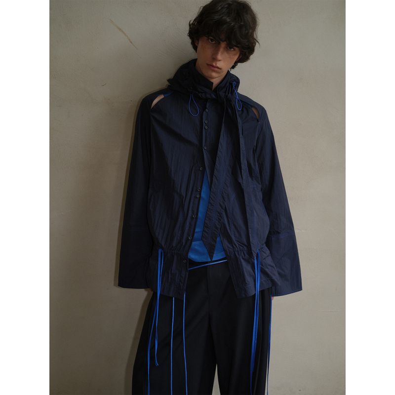 Soknot〔Tibetan Blue Invasion〕Niche Designer Detachable Hood Sun Protection Clothing Navy Blue Versatile Jacket for Men Summer