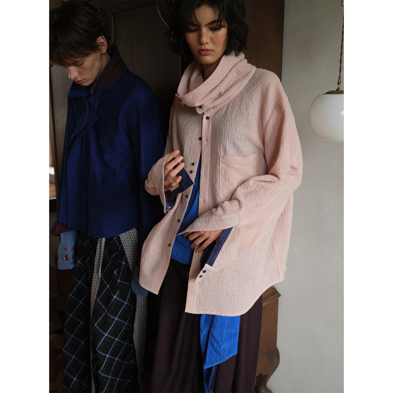 Soknot High-Neck Long-Sleeve Loose-Fitting Niche Designer Brand Wool Lazy-Style Shirt Jacket Unisex