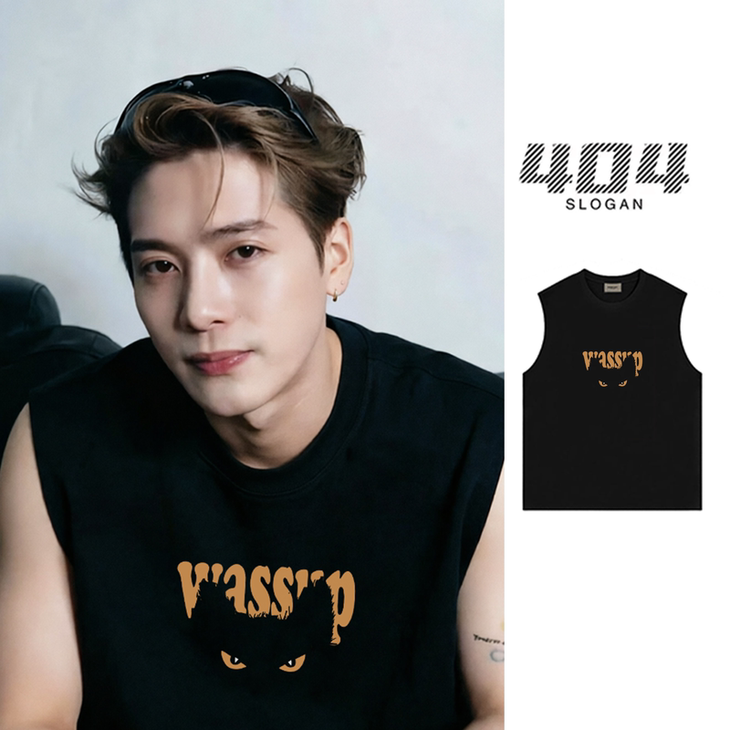 Jackson Wang's Same Trendy Brand Silicone Print Wassup Cat Vest Men's Summer Lyocell Sleeveless T-Shirt Jackson Wang's Same Trendy Brand Silicone Print Wassup Cat Vest Men's Summer Lyocell Sleeveless T-Shirt