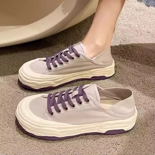 Japan Imported Purple Thick-Soled White Shoes for Women 2023 Summer and Spring New Super Popular Canvas Shoes Day