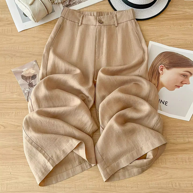 Petite Women's Linen Wide-Leg Cropped Pants 2026 Summer Semi-Elastic Waist Breathable Slimming Height-Enhancing Casual Pants Petite Women's Linen Wide-Leg Cropped Pants 2026 Summer Semi-Elastic Waist Breathable Slimming Height-Enhancing Casual Pants