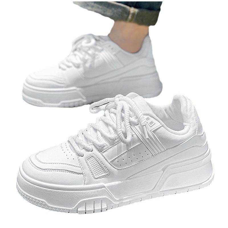 Men's Shoes Spring Versatile Casual Sports Black Board Shoes Men's Thick Sole Raised Leather Surface Waterproof And Anti Slip Work Trendy Shoes_voghion.com