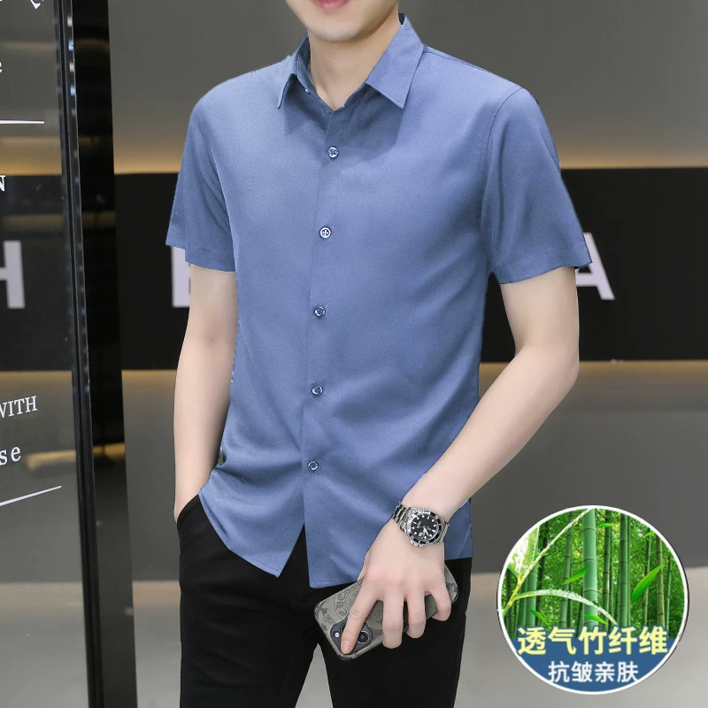 Shirt, summer thin silk suit, with short sleeve