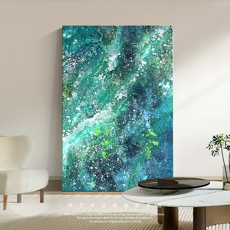 New Cuiyong Fantasy Abstract Green Hand-Painted Oil Painting Entrance Art High-End Decorative Painting Living Room Floor-To-Ceiling Painting