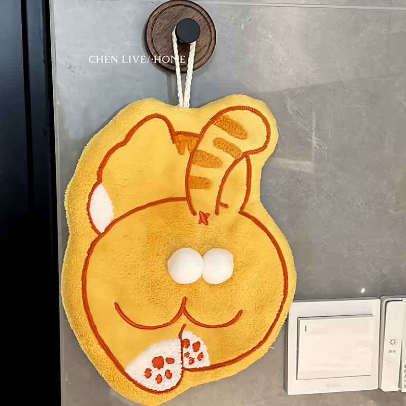Q-Elastic Cat Butt-Shaped Hanging Hand Towel, Personal Use, Cute Household Children's Cartoon Thickened Coral Towel, Hand Drying Towel