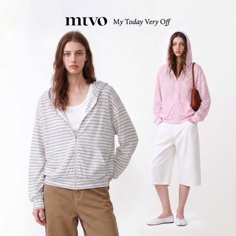 [Same Style as Xu Ruohan] Mtvo/26Ss Lyocell Striped Long-Sleeve Jacket Loose Sun Protection Cover-Up Top for Women