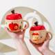 Coffee Mug, Trendy and Cute Apple-Shaped Ceramic Water Cup with Lid and Spoon, for Home Use, Super Cute Cup for Girls, High Aesthetic Value, Creative Design