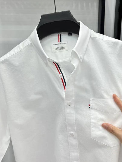 Mk genuine 100% cotton long-sleeved shirt men's spring and autumn high-end loose casual embroidered pocket men's white shirt