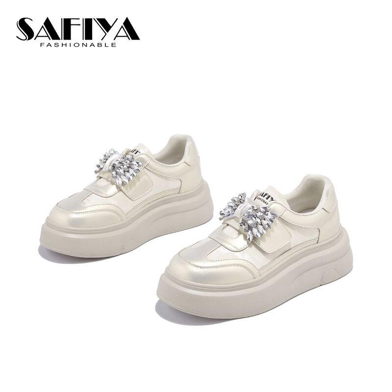 Sophia Thick-Soled Genuine Leather White Sneakers for Women 2026 Summer New Style Rhinestone Casual Velcro Height-Increasing Sports Casual Shoes Sophia Thick-Soled Genuine Leather White Sneakers for Women 2026 Summer New Style Rhinestone Casual Velcro Height-Increasing Sports Casual Shoes