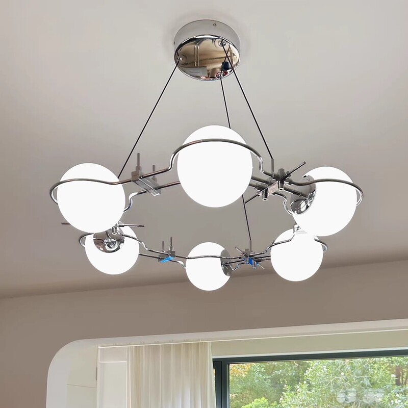 Ring Star Bauhaus Modern Minimalist Light Luxury Glass Ball High-End Living Room Chandelier Eye-Protection Main Light Fixture