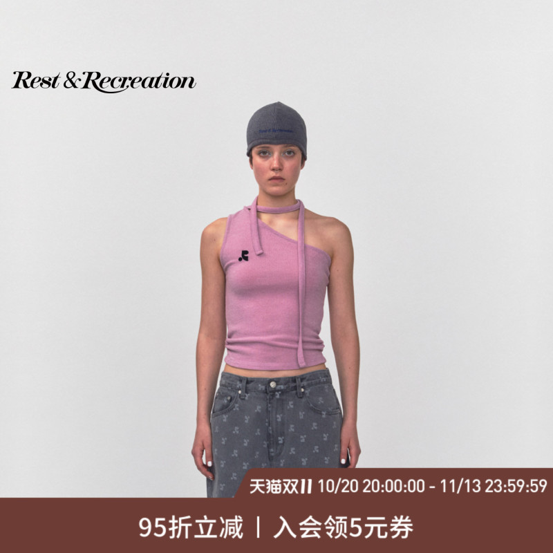 [Celebrity Style] Restandrecreation Official Classic Rr Asymmetrical Shoulder Tie Camisole for Women