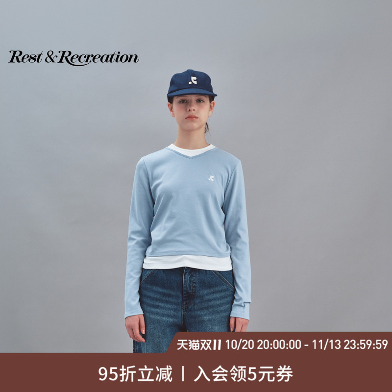 Restandrecreation Official 2026 Autumn New Rr Embroidered Logo Contrasting Color Two-In-One Long-Sleeved T-Shirt Restandrecreation Official 2026 Autumn New Rr Embroidered Logo Contrasting Color Two-In-One Long-Sleeved T-Shirt