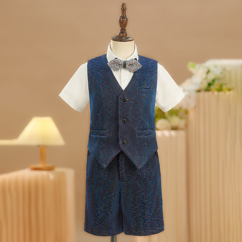 British Style Boys' Suit Set Navy Blue Host Sequin Vest Kids' Choir Performance Outfit Banquet Summer British Style Boys' Suit Set Navy Blue Host Sequin Vest Kids' Choir Performance Outfit Banquet Summer