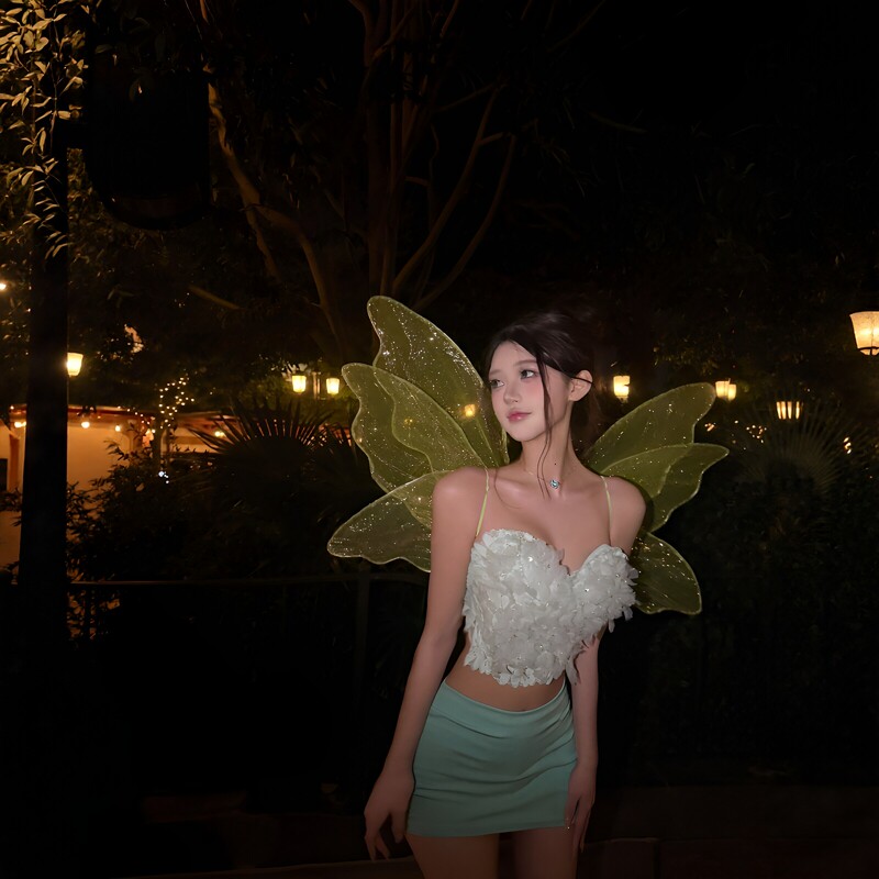 Halloween Tinkerbell Fairy Cosplay Costume Green Fairy Wings Elf Ears Photo Prop