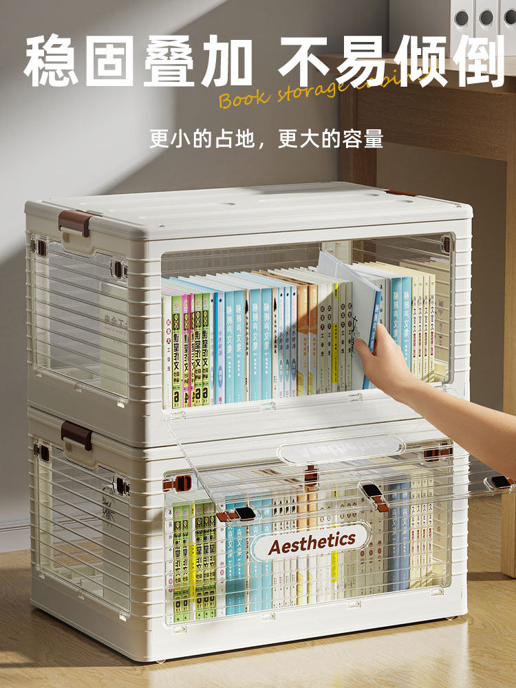 Book Box Transparent Storage Box Classroom Student Book Storage Box Desktop Book Storage Artifact Foldable with Wheels