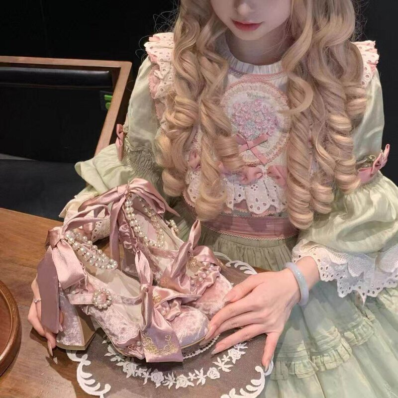 Velvet Elegant Lolita High Heels, Palace Style Princess Shoes, Sweet Lolita Shoes, Cos High Heels Velvet Elegant Lolita High Heels, Palace Style Princess Shoes, Sweet Lolita Shoes, Cos High Heels