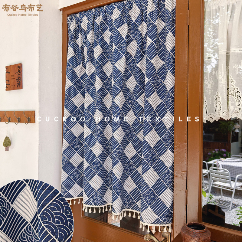 Retro Cotton and Linen Style Punch-Free Door Curtain Half-Hanging Curtain for Guesthouses, Shops, Hallway Partitions, Bedroom and Kitchen Blocking Curtains
