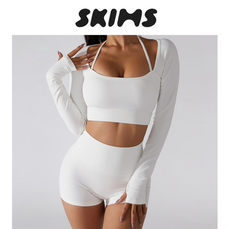 Official Authentic Skims Top, Kardashian Style, Sports Top for Women with Chest Pads, Quick-Drying Fitness Wear, Long-Sleeved Yoga Wear