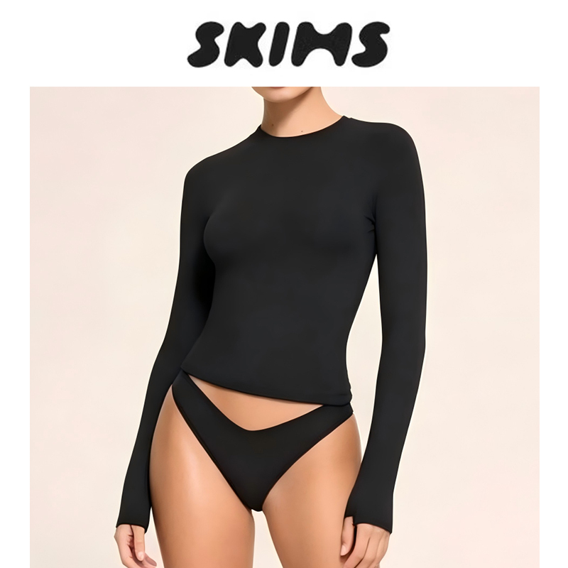 Official Authentic Skims Long-Sleeve Shapewear Cotton Jersey Kardashian-Style Base Layer T-Shirt Top