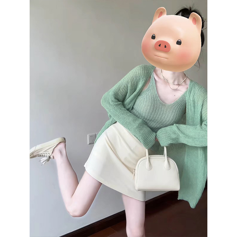 Mosesqueen Green Knitted Cardigan with Shawl Jacket, Casual Loose Air-Conditioning Shirt Top Mosesqueen Green Knitted Cardigan with Shawl Jacket, Casual Loose Air-Conditioning Shirt Top
