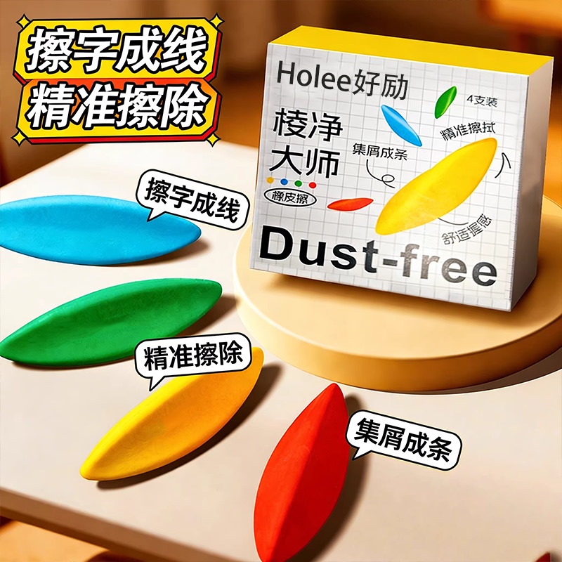 Scratch-Resistant Triangular Eraser for Elementary School Students, Erases Cleanly into Lines, Leaves No Traces, 2B Low-Residue Eraser