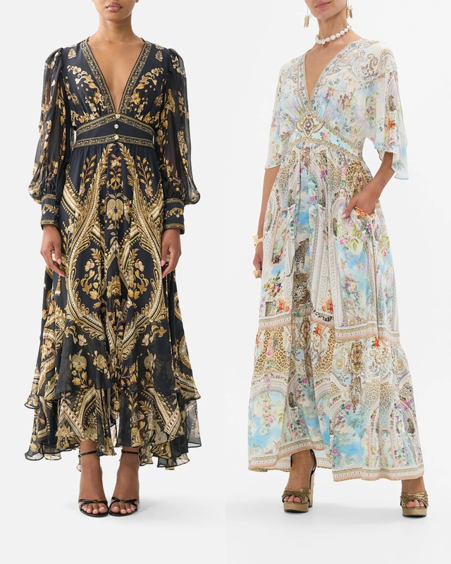 Australia's Camilla New Model Camilla Dress Printed Holiday Dress with Rhinestones Fairy Dress Elegant Long Dress