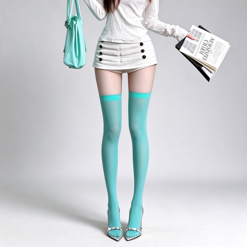 Mint Green Stockings for Women, Autumn Anti-Snag High Tube Socks, Pure and Sexy Over-The-Knee Socks, Mambo Thigh-High Stockings, Long Tube Socks