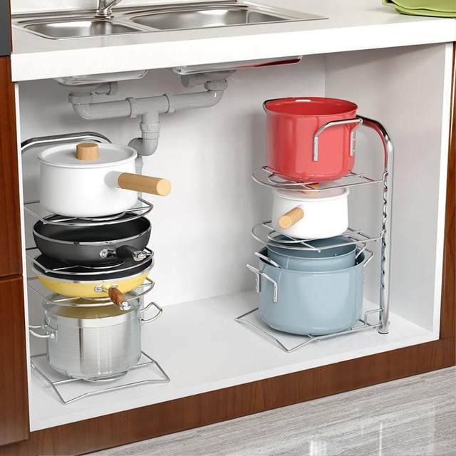 304 stainless steel pot racks, pot racks, iron pots, pots, kitchen storage racks, household multi-layer countertop storage racks