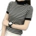 Đặc biệt hàng ngày áo len sọc mới mùa xuân và mùa hè nữ ngắn phần Slim mỏng nửa tay nửa dưới áo len cao cổ áo len mỏng Áo / áo thun