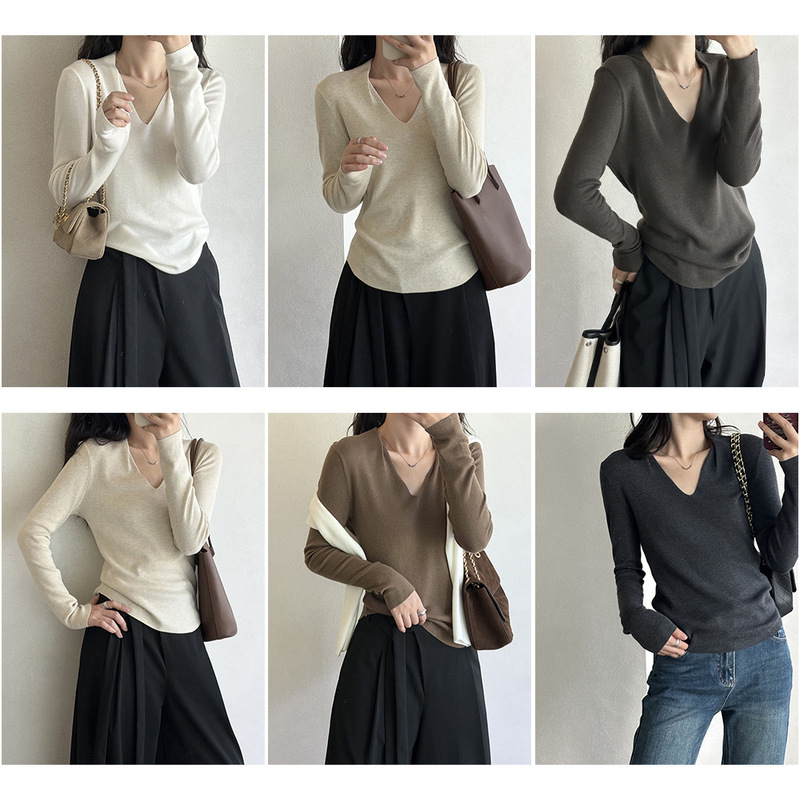Gu Pan Sheng Apparel Shanghai Women's Clothing Co., Ltd. Gu Pan Sheng Beishan Tongshu V-Neck Thin Knit Base Shirt for Women Gu Pan Sheng Apparel Shanghai Women's Clothing Co., Ltd. Gu Pan Sheng Beishan Tongshu V-Neck Thin Knit Base Shirt for Women