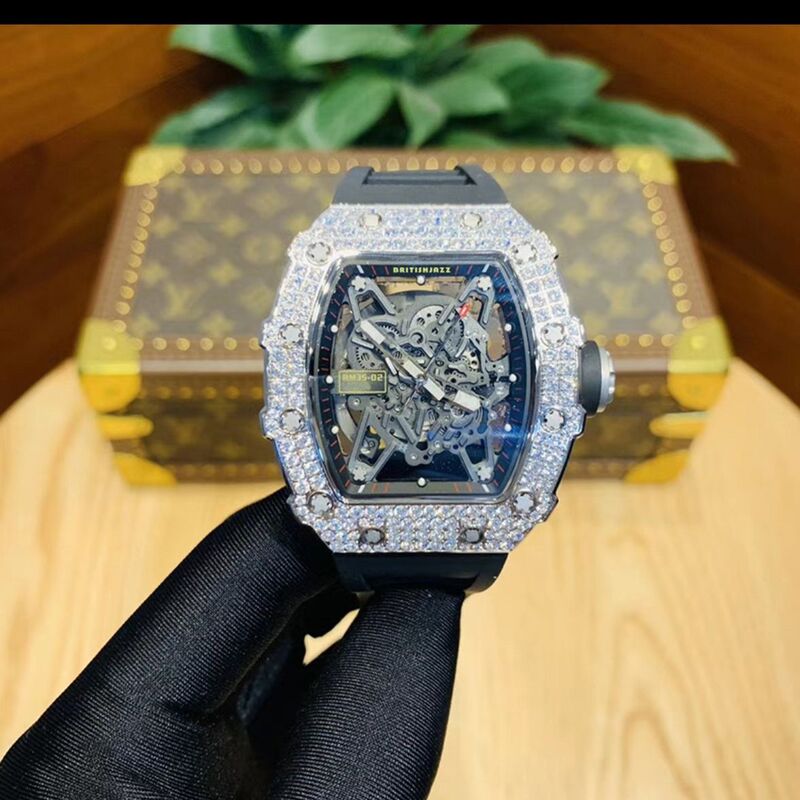 Richard Watch Men's Fully Automatic Quartz High-End Barrel-Shaped Miller Diamond-Studded Fashion Skeleton Watch Non-Mechanical