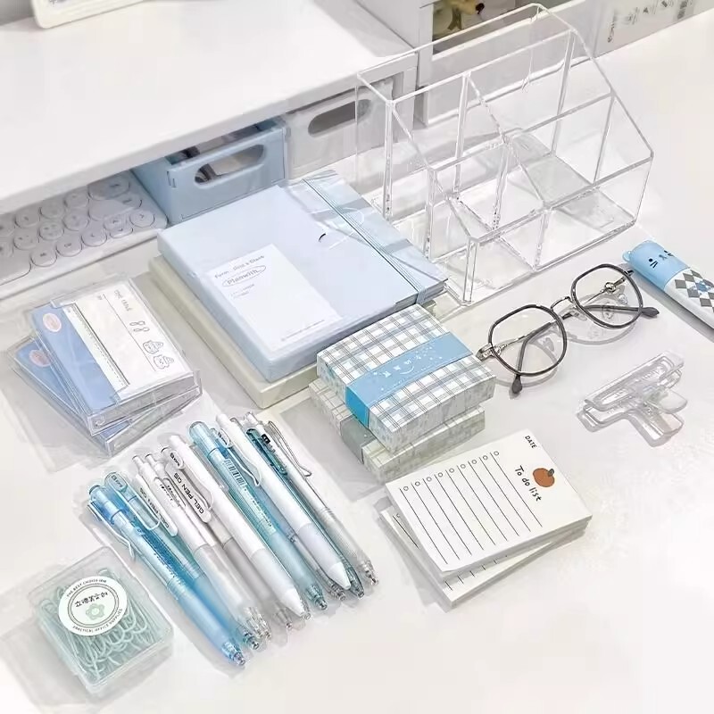 Pen Holder Desktop Stationery Storage Box Transparent Acrylic Multifunctional Student Pen Holder Office Note Pad Organizer Box Pen Holder Desktop Stationery Storage Box Transparent Acrylic Multifunctional Student Pen Holder Office Note Pad Organizer Box
