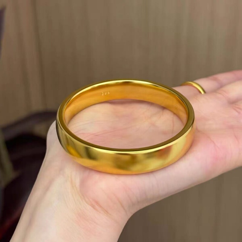 Kachunshi Imitation Gold Wide Version Ancient Style Tire Bracelet Jewelry Versatile Bangle Bracelet Gold Color Sand Gold Solid