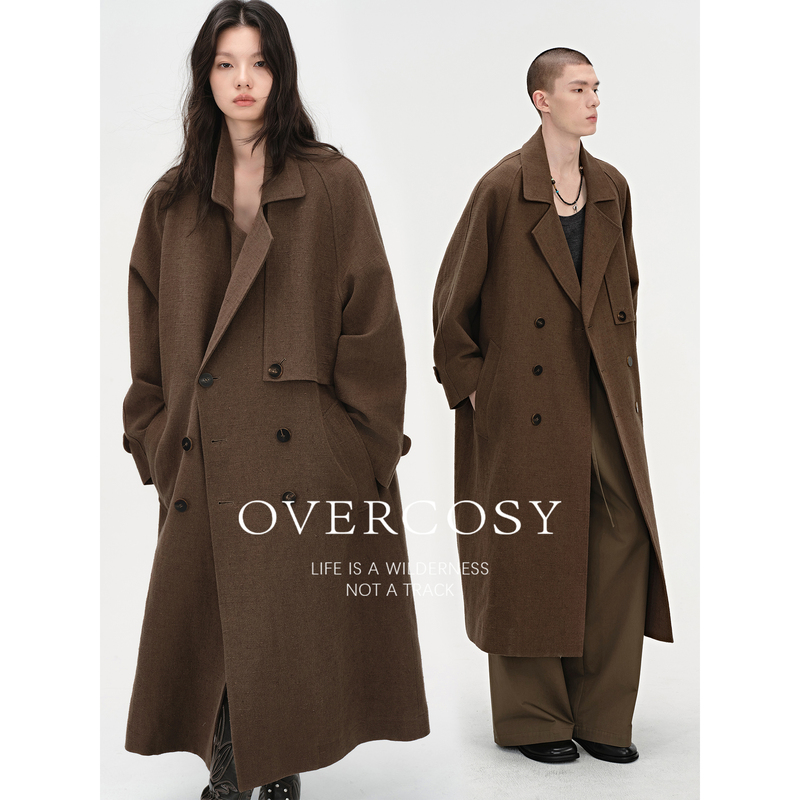 Overcosy Extremely Comfortable/Linen Simple Loose Lapel Long Trench Coat for Men and Women Spring Toggle Button Coat