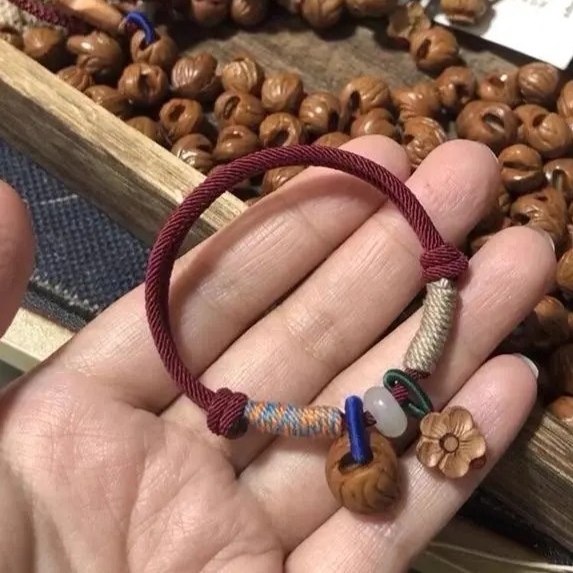 Non-Metallic Fabric Bracelet, Original National Trend Style Peach Wood Plum Blossom Bracelet, Retro Simple Handmade Ethnic Style