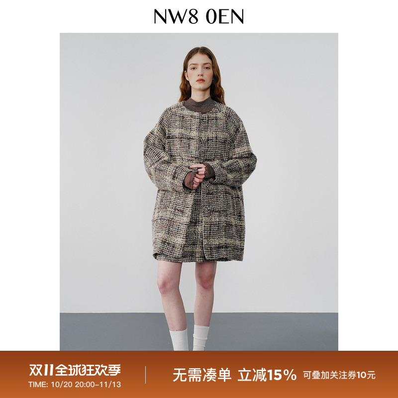 Nw8 0En《Ternura》Wool Yarn Knitted Warm Long Coarse-Knit Floral Yarn Cocoon-Shaped Elegant Round-Neck Loose Coat