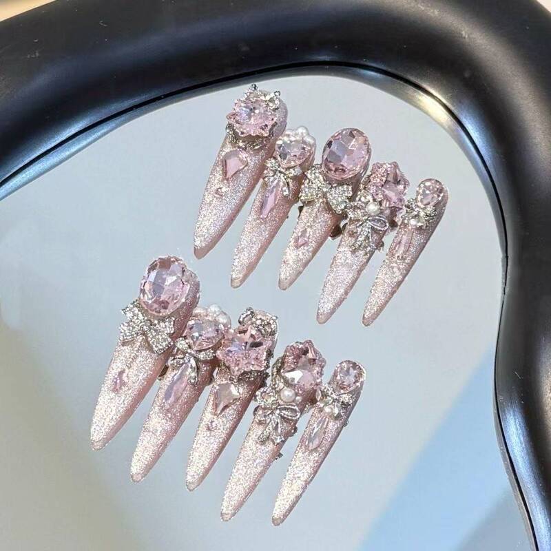 Purely Handmade New Light Luxury Purple Dazzling Three-Dimensional Butterfly Press-On Nails Aurora Planet Detachable Ultra-Fairy High-End Feel